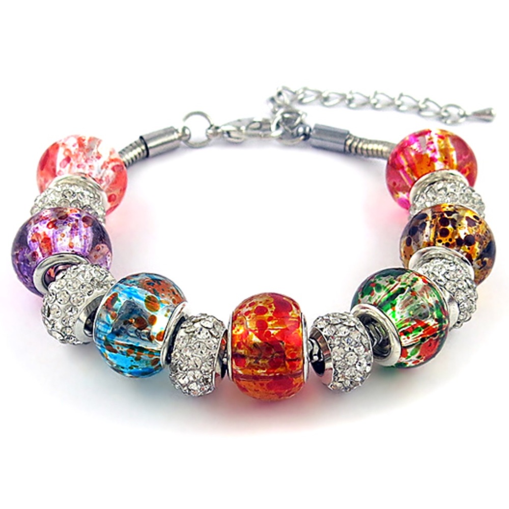 Murano Glass Beaded Bracelet w/ Swarovski Crystals